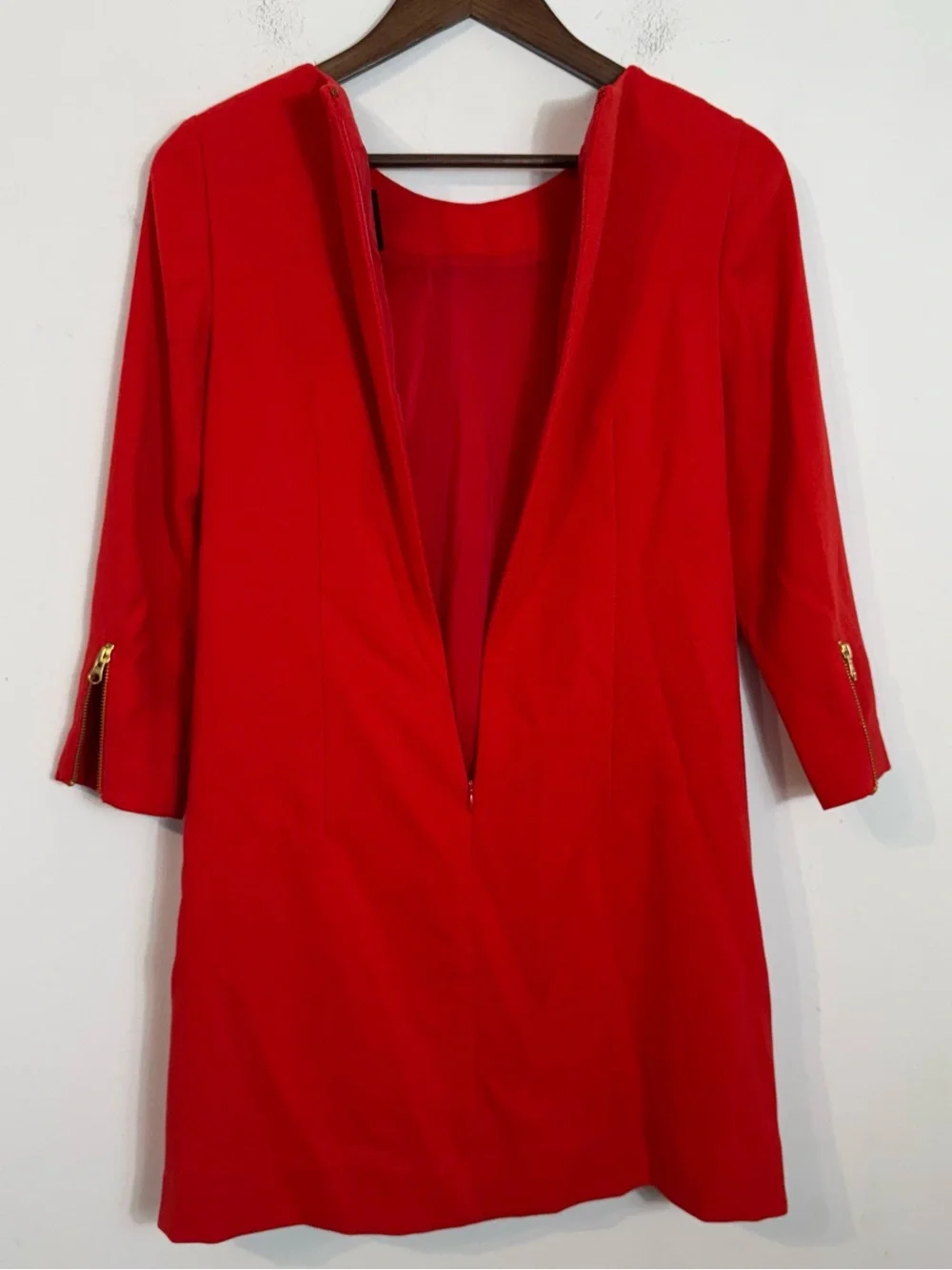 J. Crew Bold Red Shift Dress with Gold Zippers